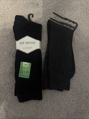 Ike Behar Men’s Ribbed Dress Socks — Black & Dark Gray 4 pairs total brand new